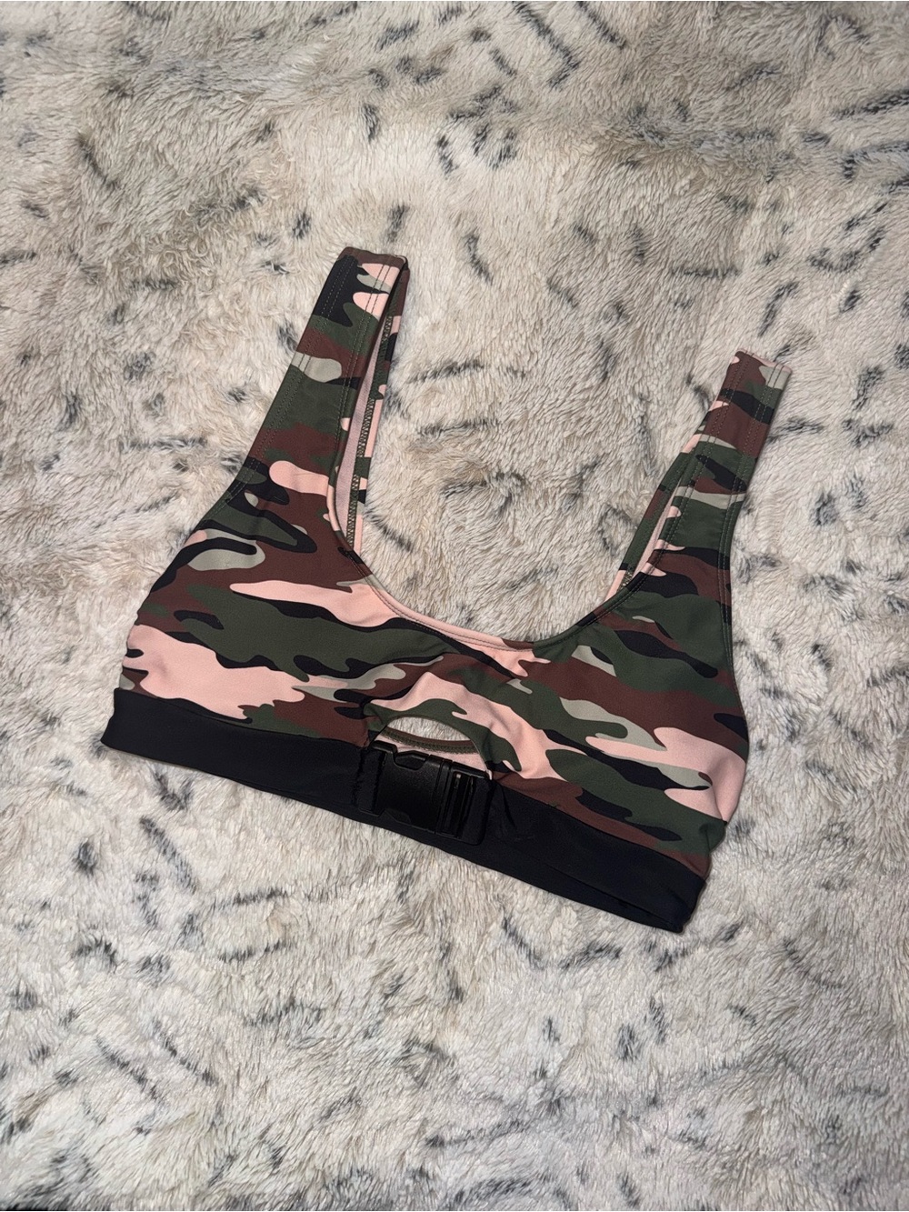 Y2k Pink Camo swim bikini top with buckle detail